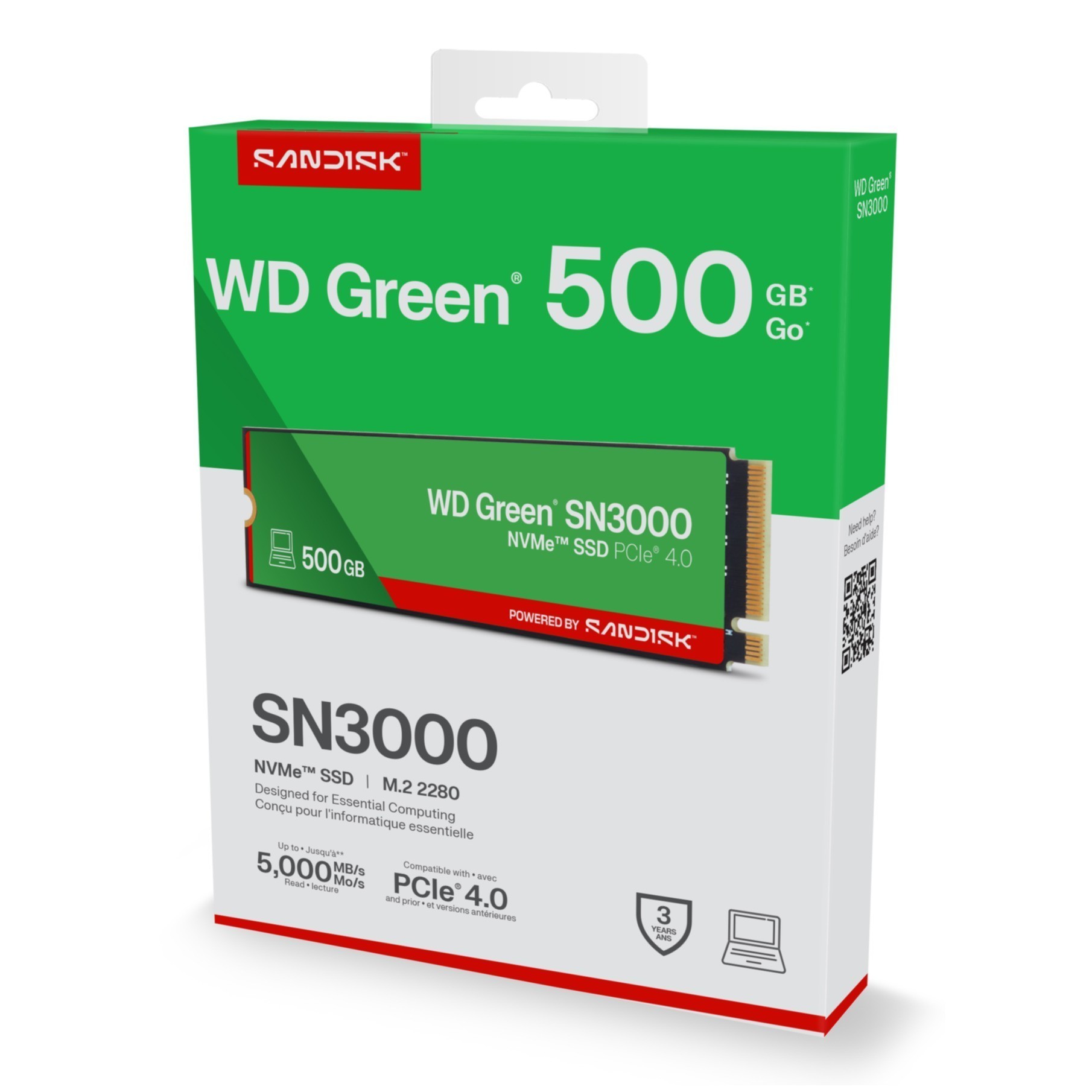 SSD WD Green 500GB SN3000 NVME M.2 PCIe 4.0 x4 WDS500G4G0E-00CPS0