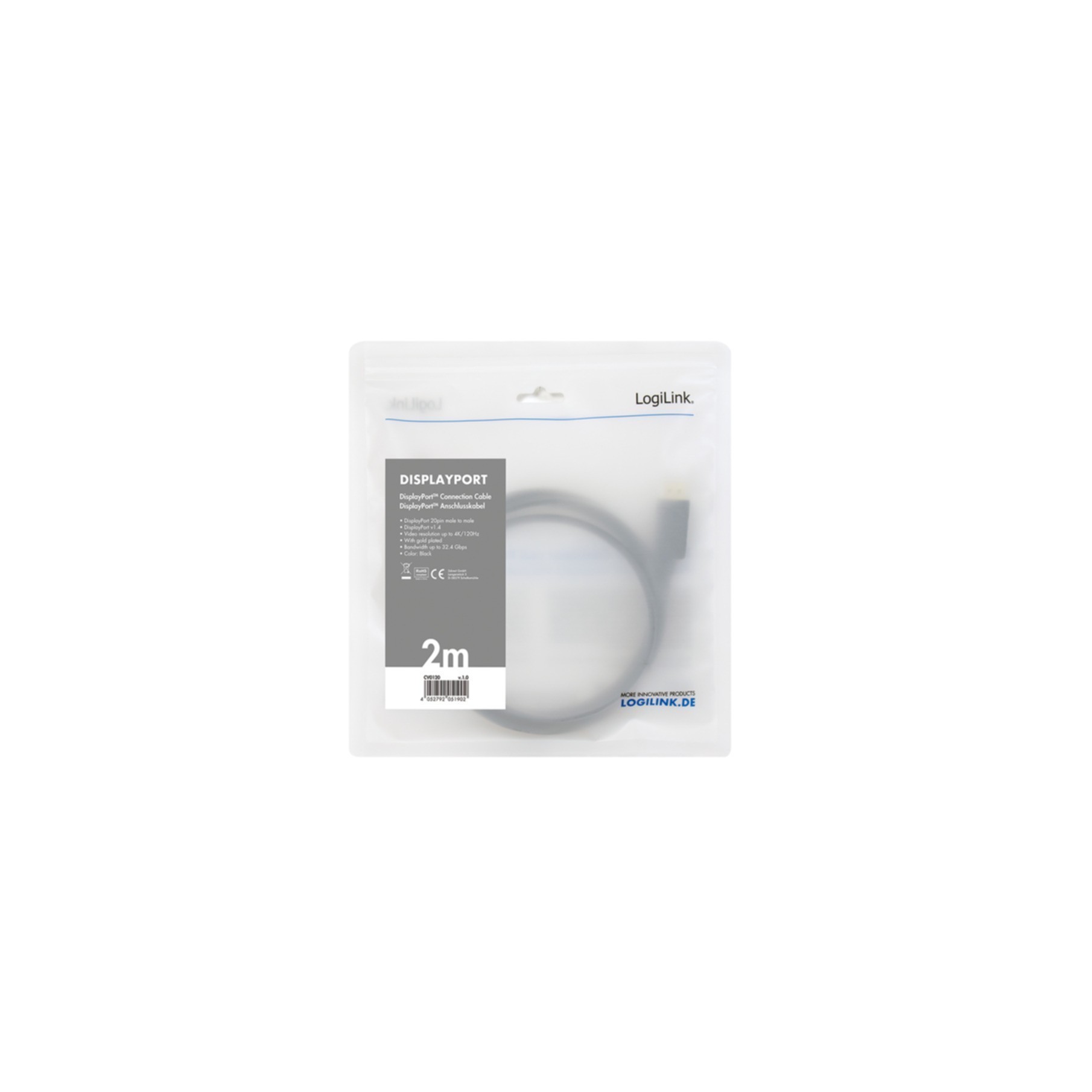 Kabel LogiLink DisplayPort schwarz 2m CV0120