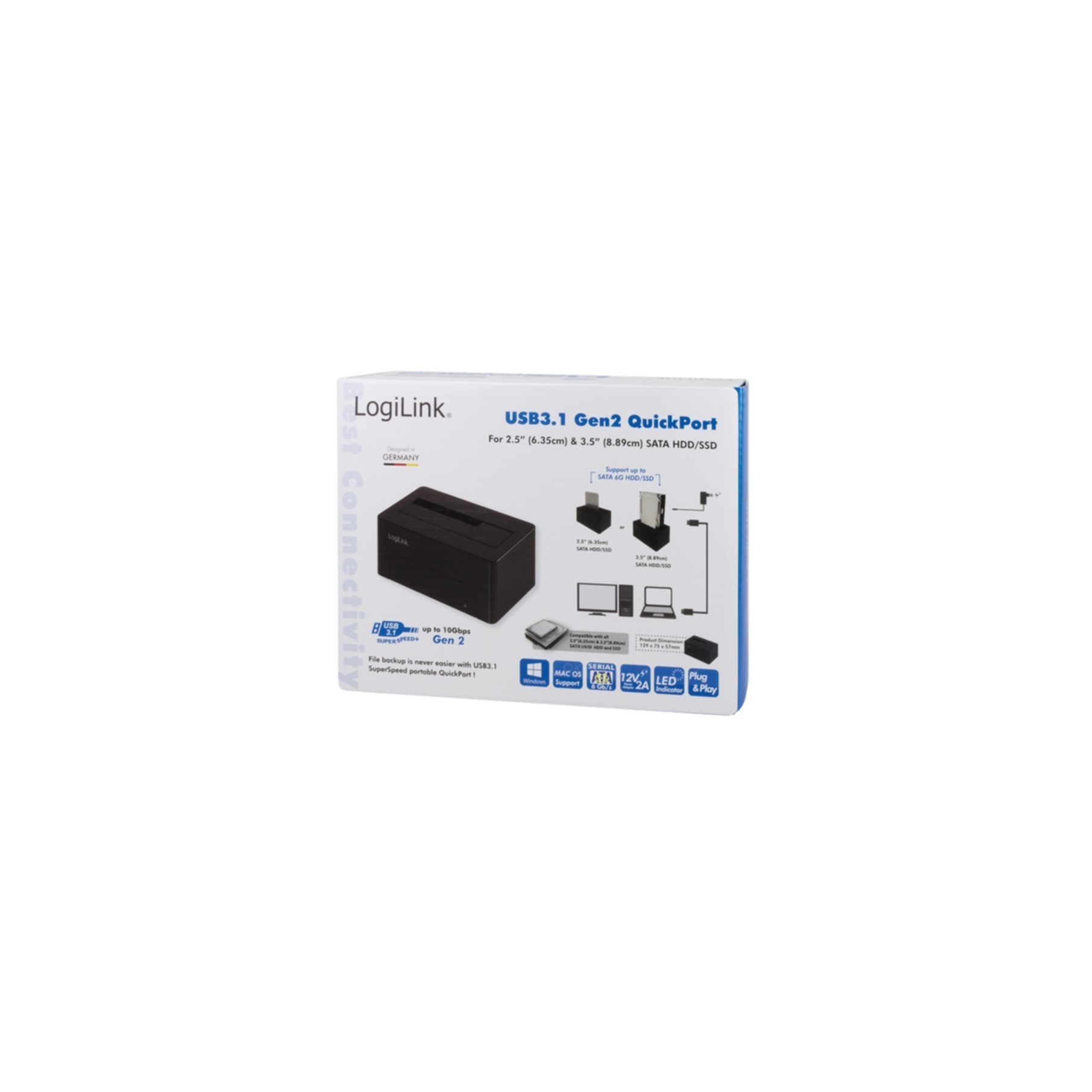HDD Dockingstation LogiLink Quickport USB 3.1 Gen 2 1-Port für 2,5/3,5" SATA HDD/SSD QP0027 HDD Dockingstation LogiLink Quickport USB 3.1 Gen 2 1-Port für 2,5/3,5" SATA HDD/SSD QP0027