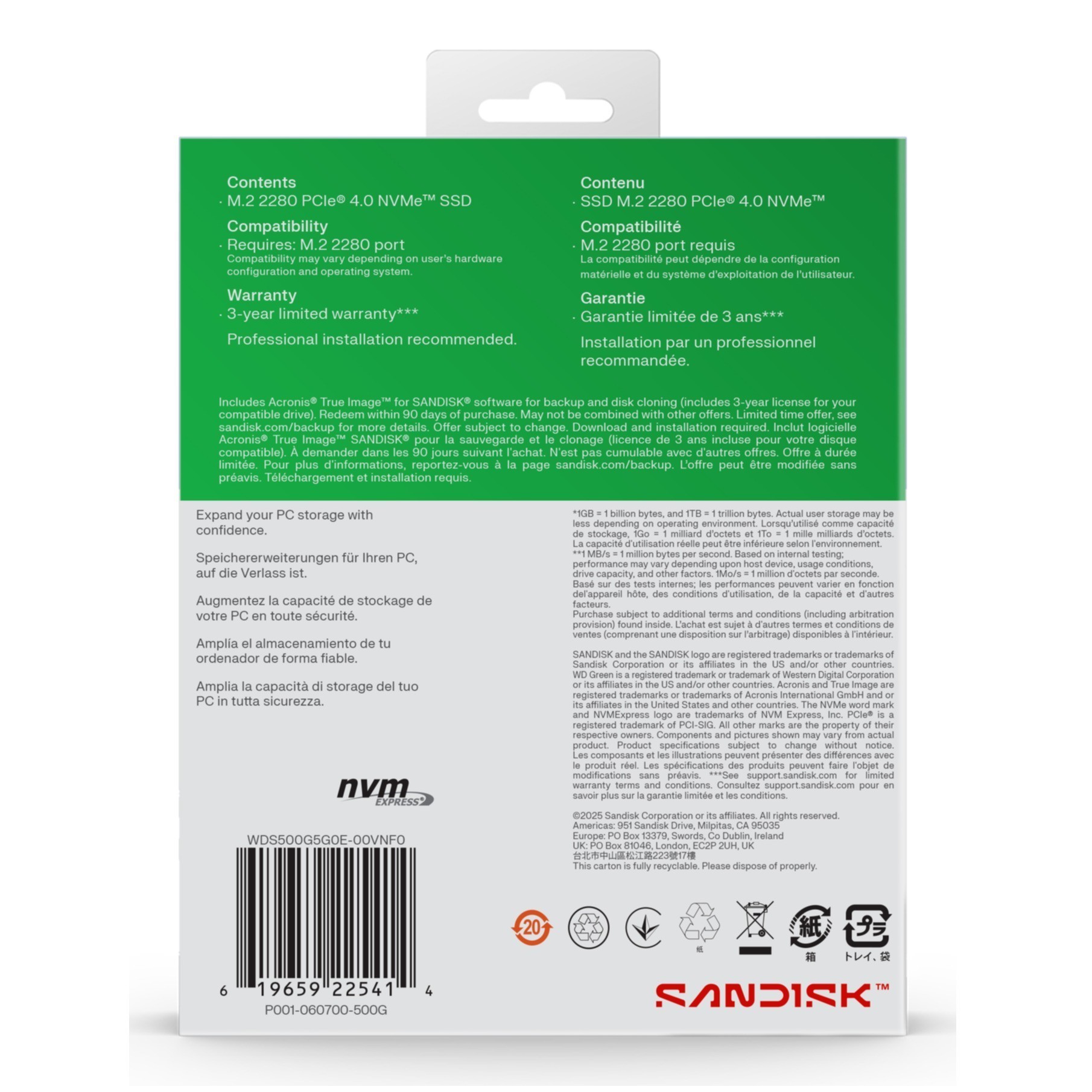 SSD WD Green 500GB SN3000 NVME M.2 PCIe 4.0 x4 WDS500G4G0E-00CPS0