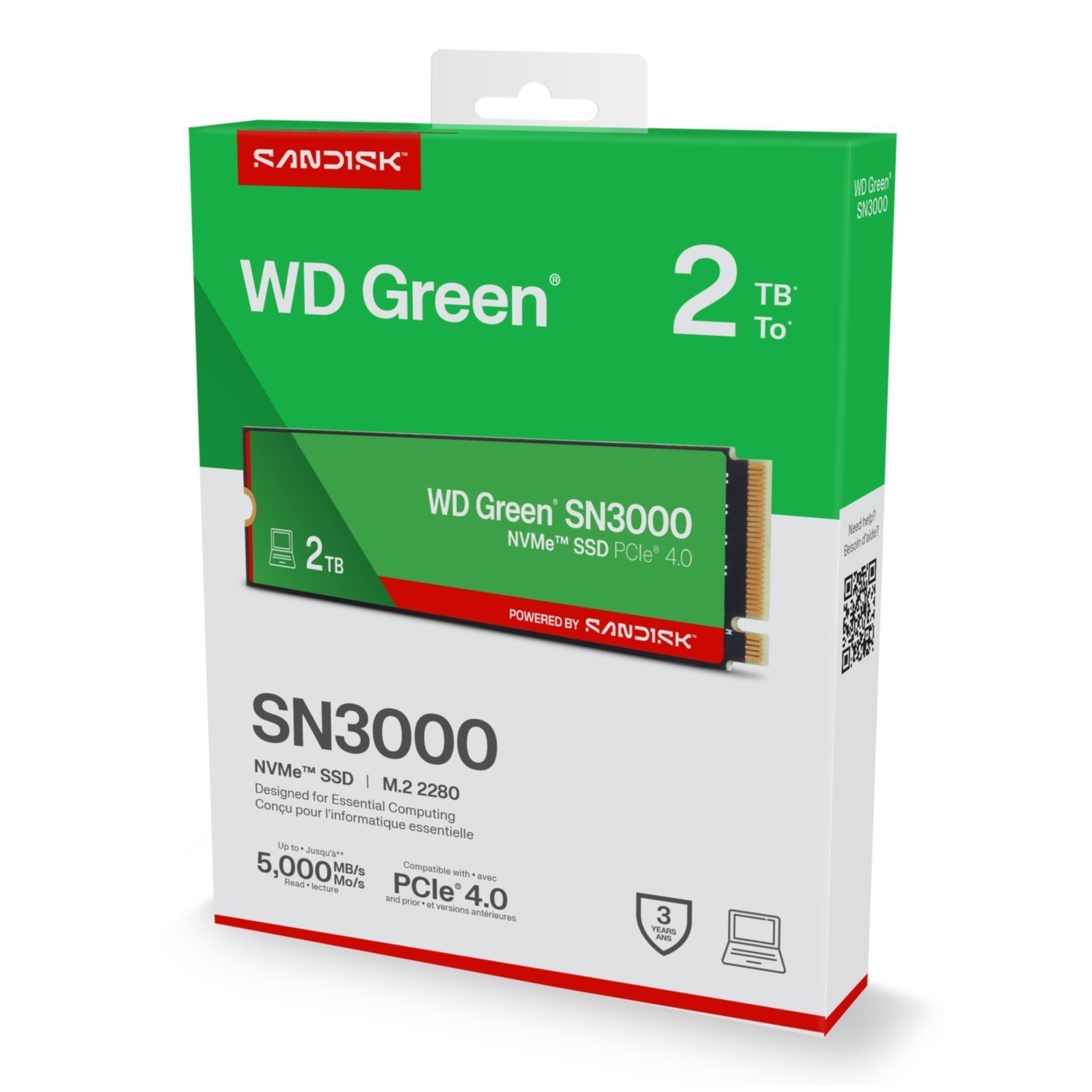 SSD WD Green 2TB SN3000 NVME M.2 PCIe 4.0 x4 WDS200T4G0E